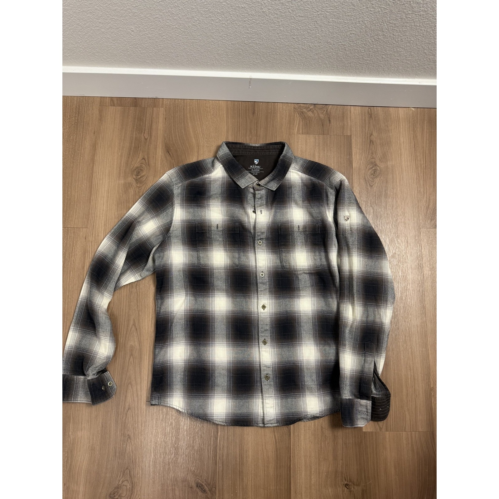 Khl Shirt Mens Xl Gray Plaid Flannel Button Up Zip Pockets Outdoor Casual